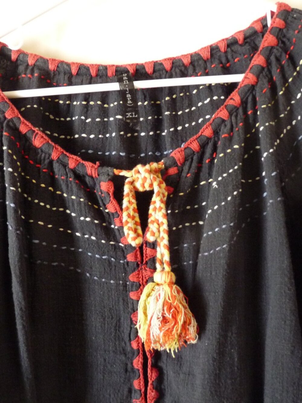 Banjara embroidered black Boho blouse cotton folk XL - Picture 2 of 6